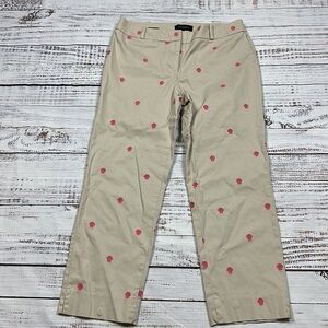 Talbots Beige Cropped Pants with Pink Floral Embroidery